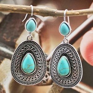 1 pair left! Boho faux turquoise dangle earrings